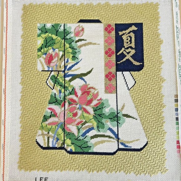 Lee Oriental 4 Seasons Summer Kimono Needlepoint Completed Finished Canvas Japan - Picture 2 of 9